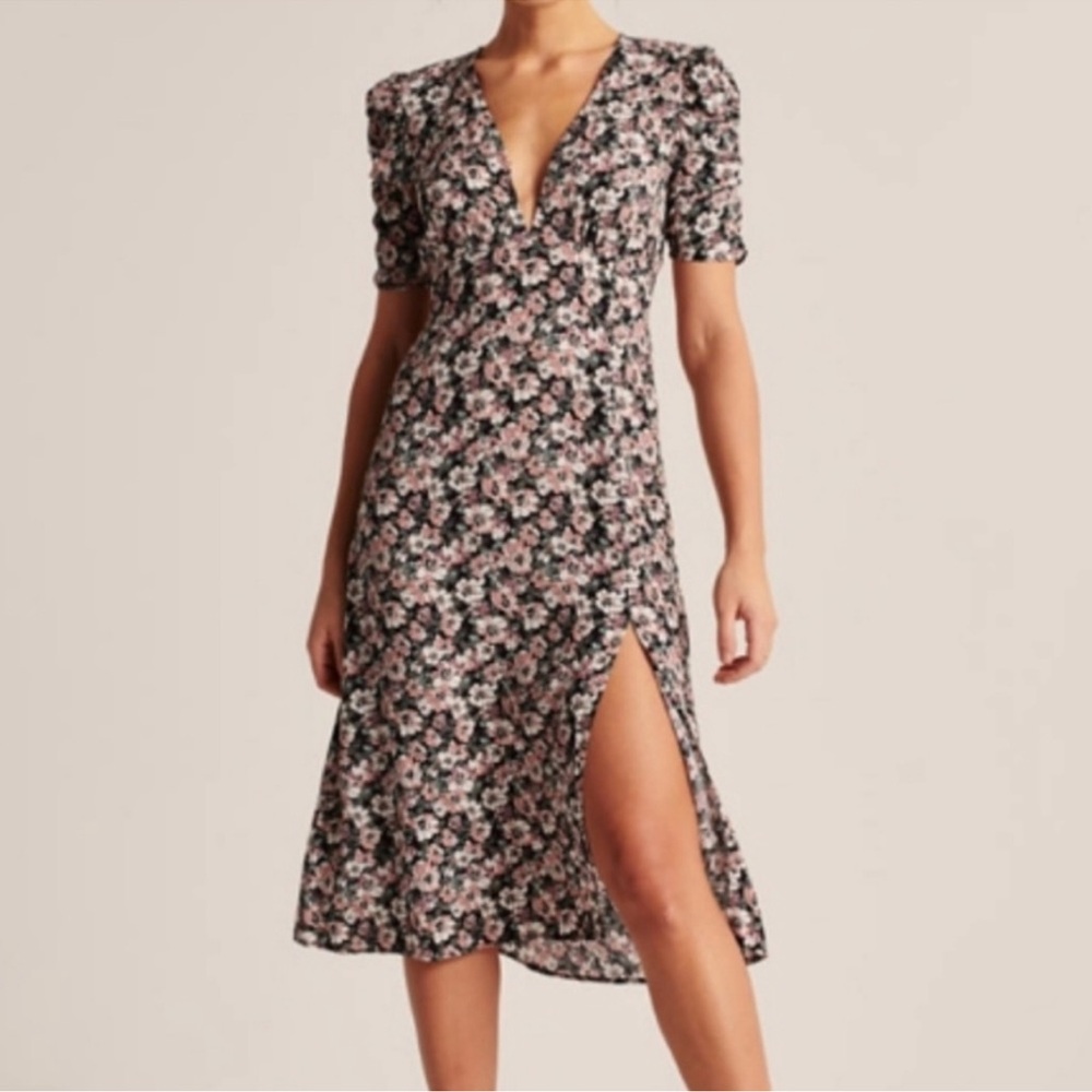 Abercrombie & Fitch Black Floral Midi Dress